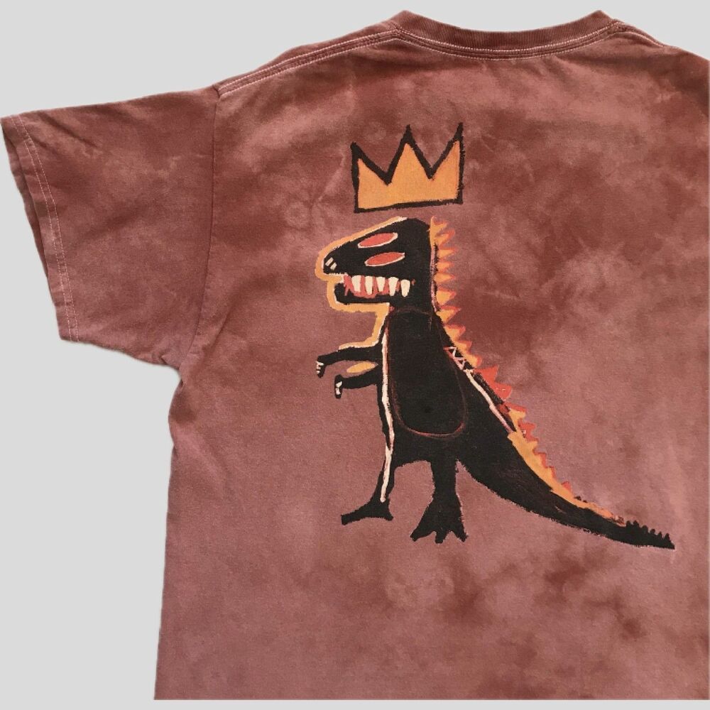 Jean Michel Basquiat Faded Red Cotton Dinosaur Art Short Sleeve T Shirt Unisex L